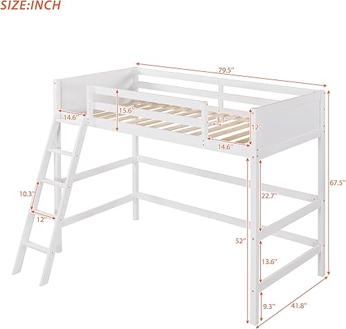 Miniatura 2 de Base de cama tipo loft de madera de tamaño individual con escalera, diseño que ahorra espacio para niños, adolescentes y adultos