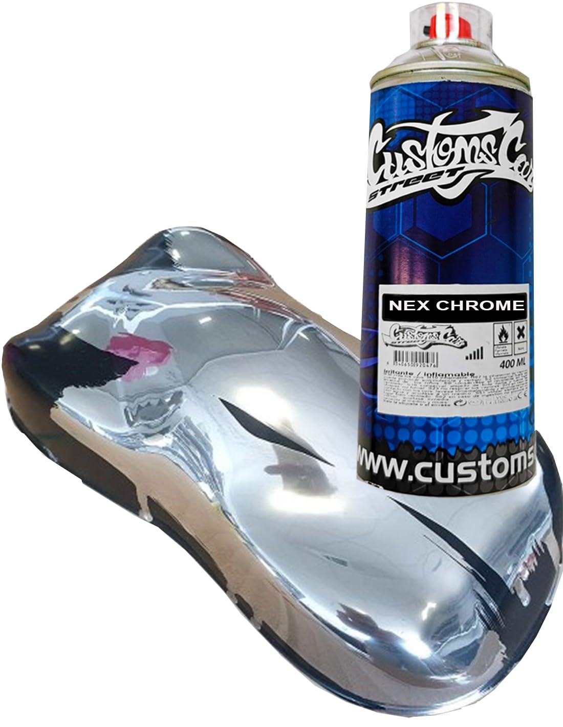 CustomCar Pintura Cromada Nex Chrome, Efecto Espejo Monocapa, Aerosol 400 ml, para Ópticas faros y Superficies Múltiples