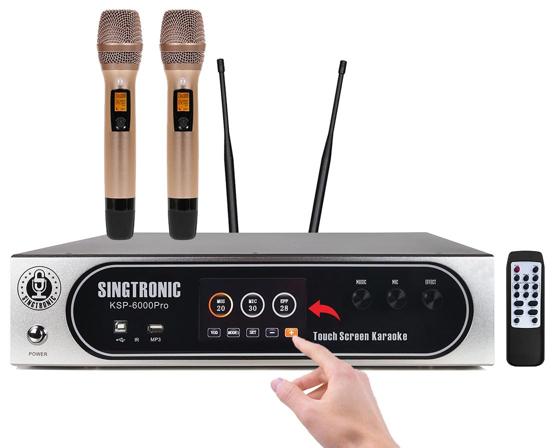 Singtronic KSP-6000Pro 6000W Professional 3-in-1 Digital Karaoke Amplifier | 4-Channel Sound Processor + Wireless Mics + Anti-Feedback | Class D Power | Home or Stage Use