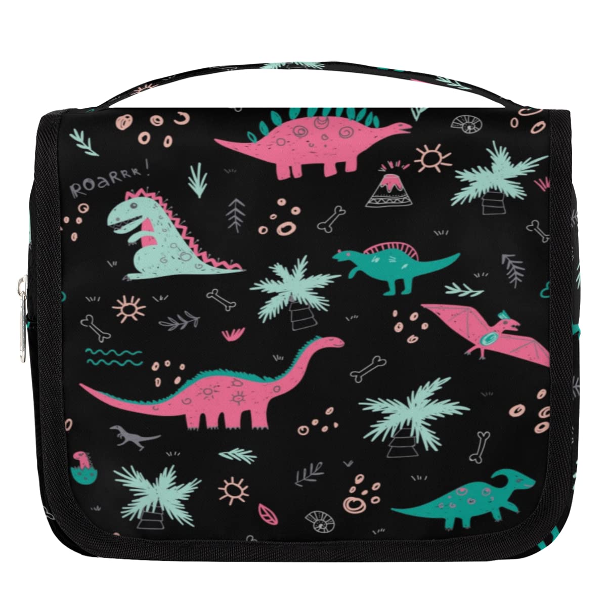 Podróżna kosmetyczka z dinozaurem zabawny dinozaur torba do mycia torba unisex wiszące przybory toaletowe kosmetyczny organizer do makijażu, wielobarwny, Jeden rozmiar
