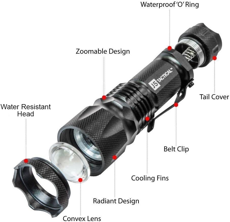 Взорвался view of J5 Tactical Hyper V Flashlight components