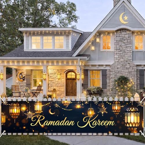 BlissYard Ramadan Kareem Fence Banner Moon Decor 78 x 17 Inch