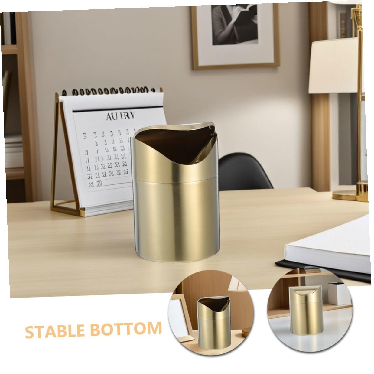 Homoyoyo 2pcs Mini Trash Can with Swing Lid, Stainless Steel Desktop Garbage Bin, Small Countertop Trash Basket for Office, Car, Bedroom, and Desk Organization