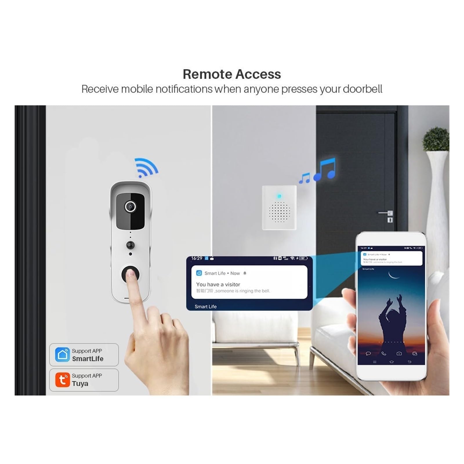 Sonnette Vidéo Intelligente sans Fil WiFi 1080P Interphone Vidéo Sonnette Audio Bidirectionnelle(Color:Option 5)