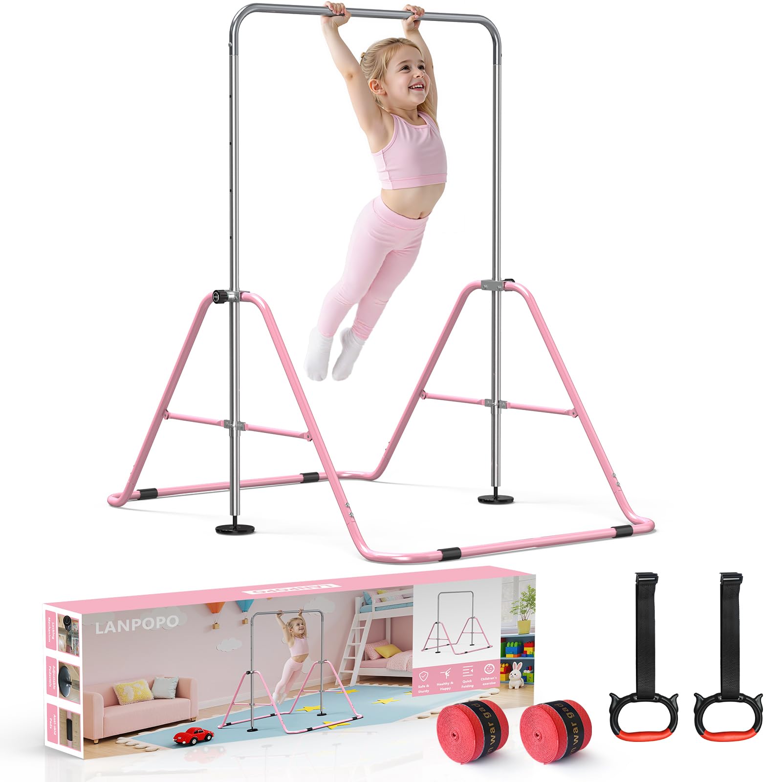 LANPOPO Foldable Gymnastics Bar with Elegant Gift Box Design, for Aged 5-12 Kids,Heavy-Duty Steel Design,Sturdy and Safe Gymnastics Training Bar,Space-Saving&Stable Gym Equipment for Holidays