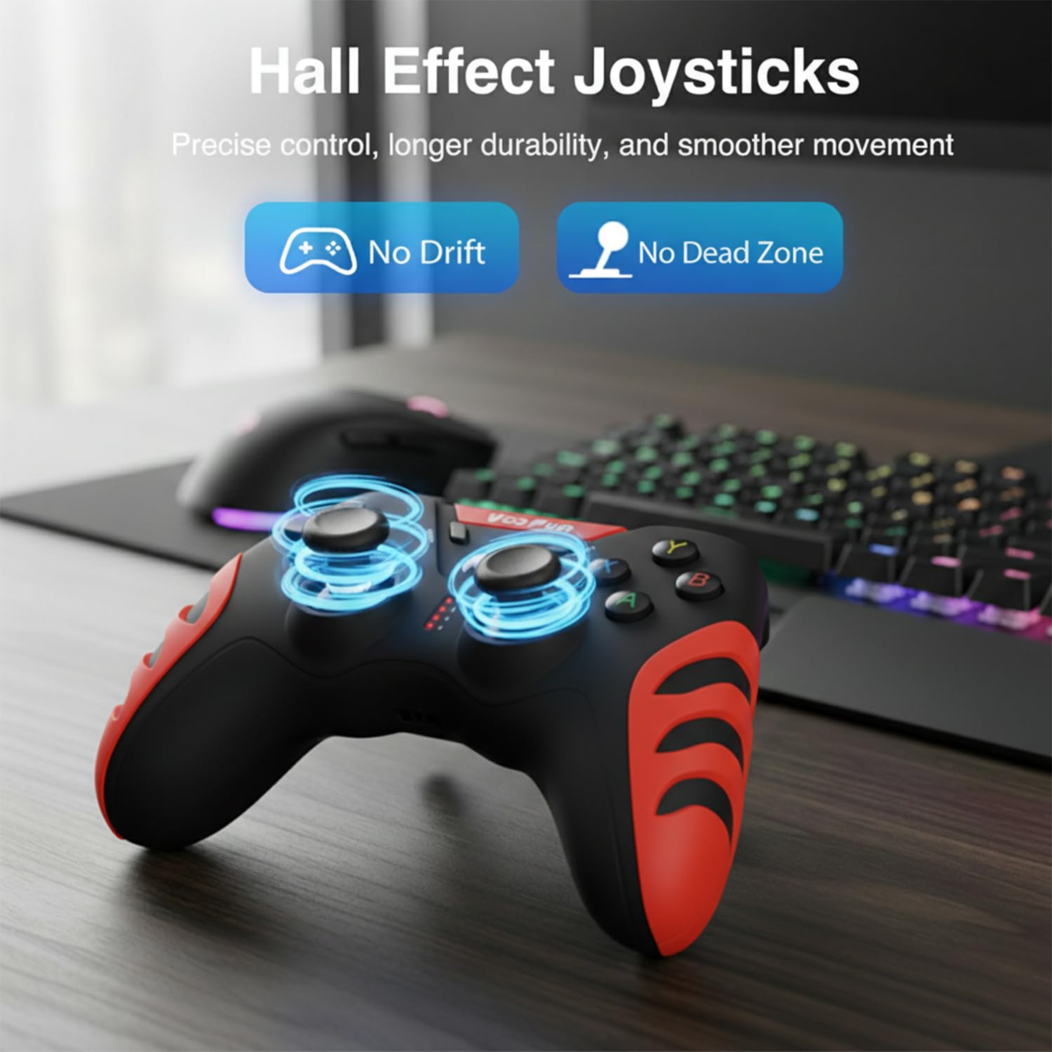 VooFun Controller PC, 2,4G Wireless Controller PS3 Joystick PC con Hall Joysticks, Doppia Vibrazione, Gaming Gamepad per PS3, Windows 7/8/10/11, Steam, Laptop, Raspberry Pi, Android TV, TV Box