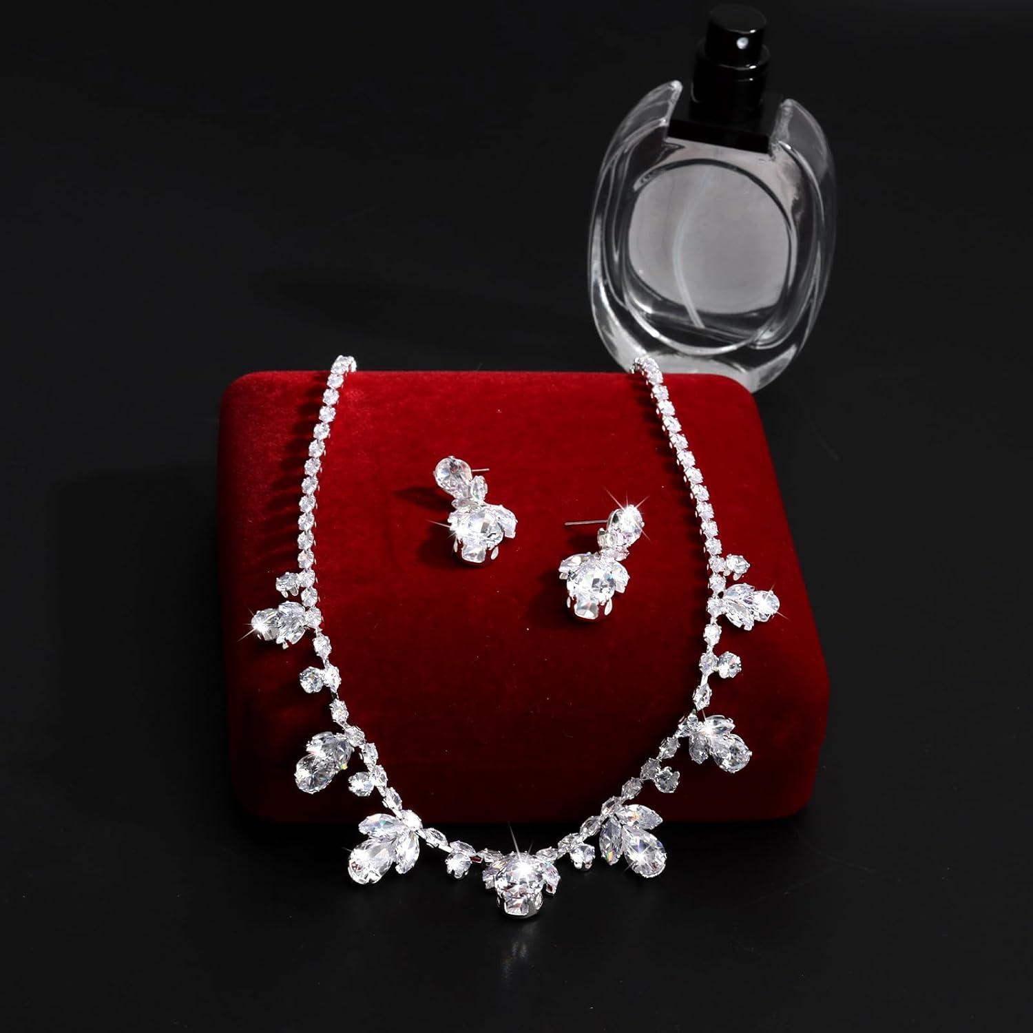 Wecoe Silver Jewelry Set for Women - Sparkly Rhinestone Necklace & Earrings Wedding Bride Bridal Costume Jewelry - Image 8