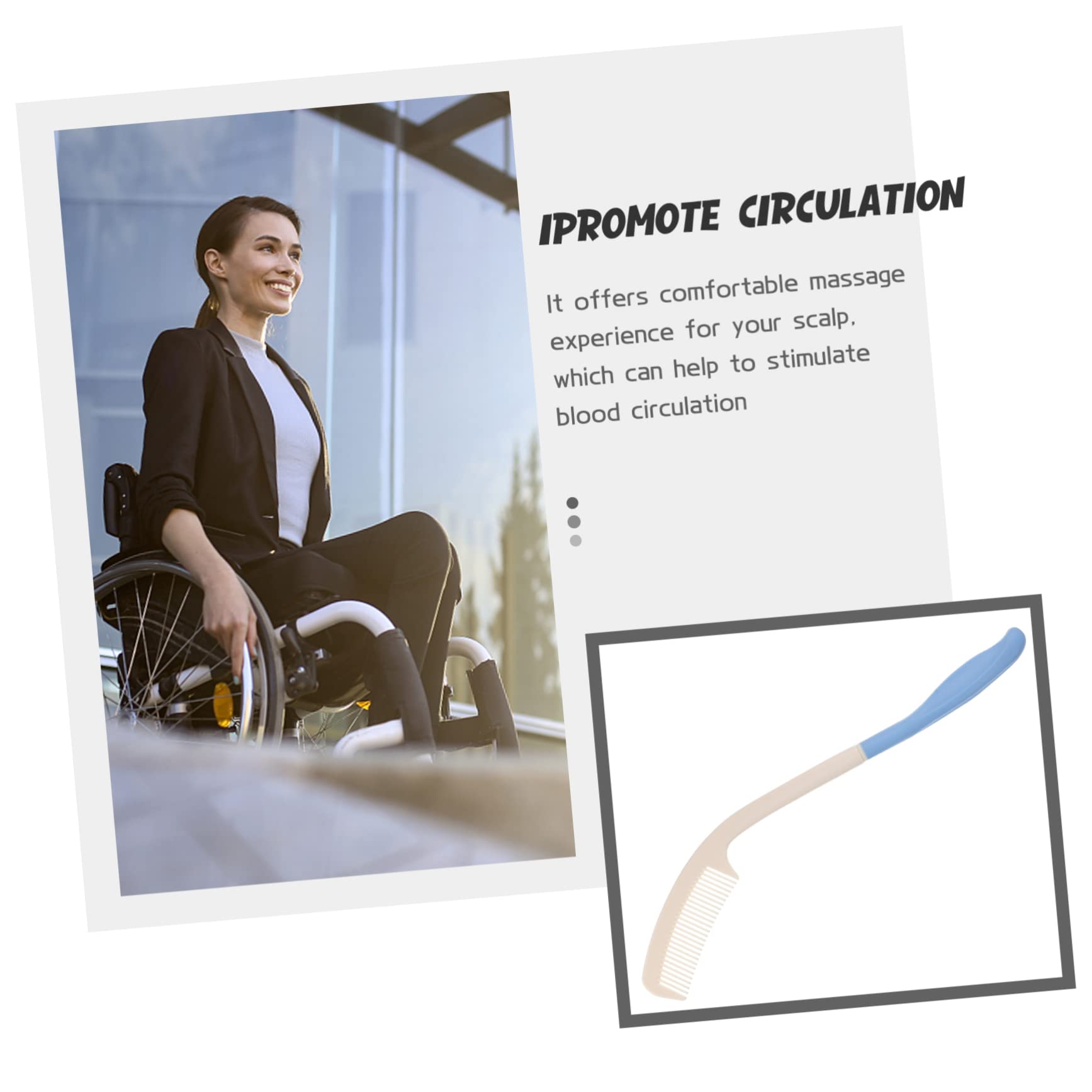 FRCOLOR 4piezas Peine De Mango Curvado Para Personas Discapacidad y Ancianos Peine Reutilizable Para Hogar y Residencias Diseño Ergonómico y Ligero