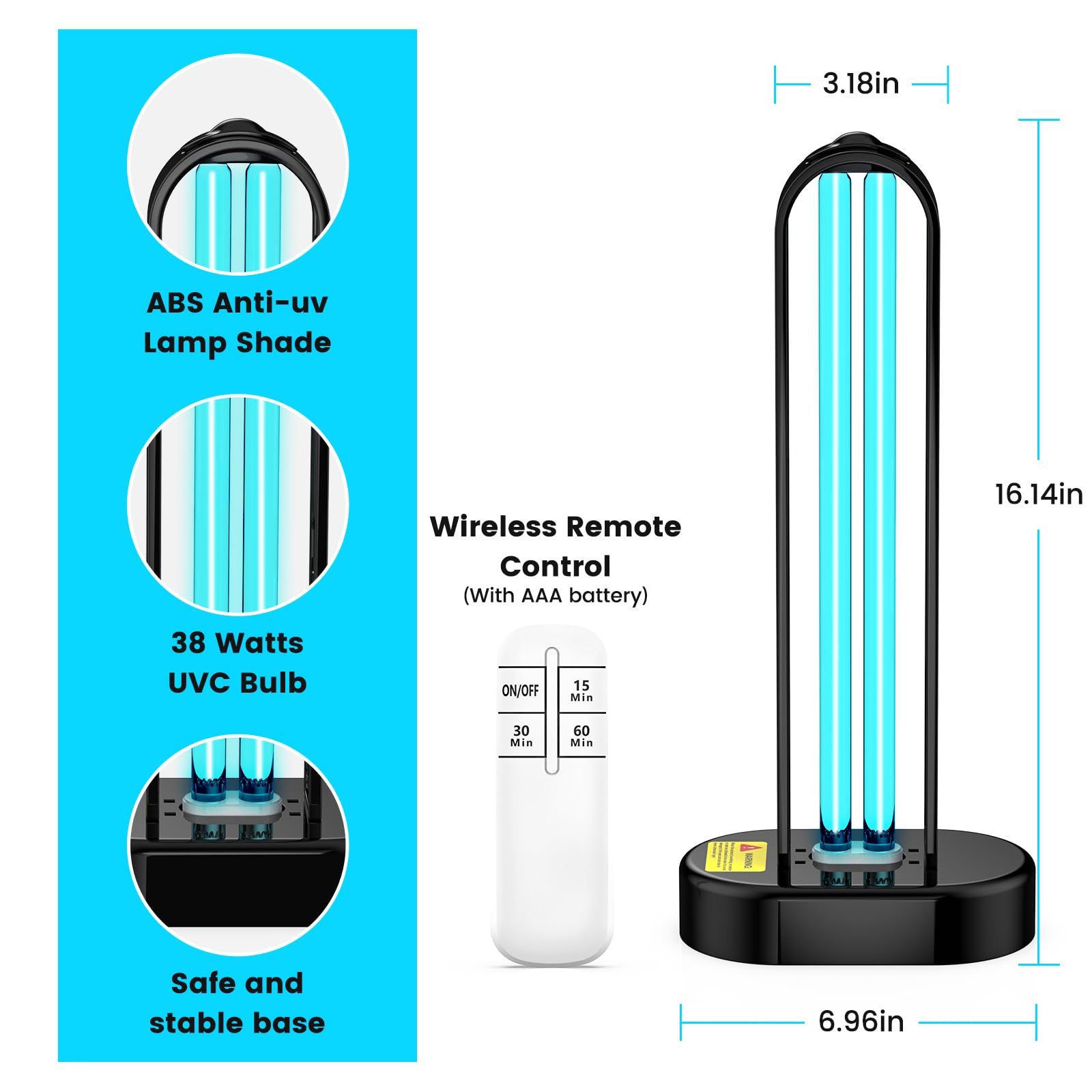 Desinfectante de luz UV, lámpara ultravioleta con control remoto