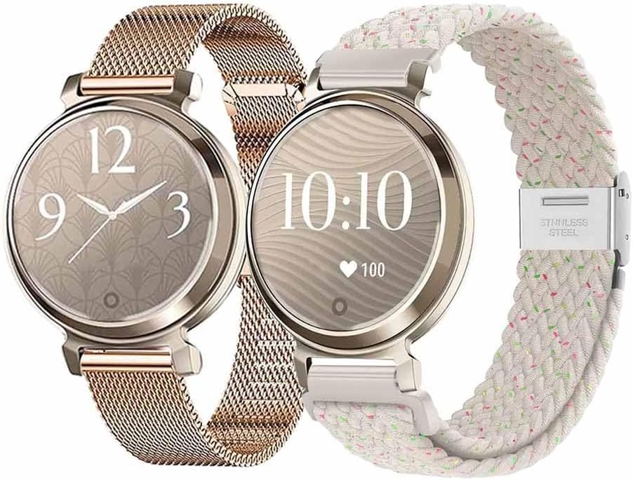 Band for Garmin Lily 2 Smart Watch, 14mm Mesh Stainless Steel + Nylon Watchband Strap for Garmin Lily 2/Active/Classic,Rose Gold + Black