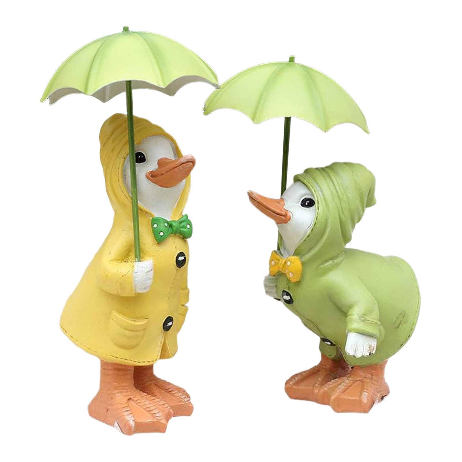 2 Statuette di Anatre con Ombrello, dipinte a Mano, per caffè, Giardino, libreria, Camera da Letto, Soggiorno, Cortile.