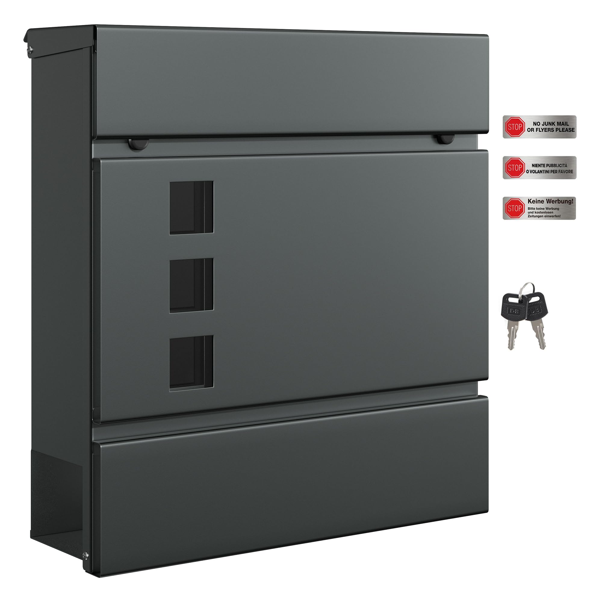 Songmics Anthracite Grey Modern Mailbox, Lockable Wall-Mounted Post Letter Box With Newspaper Holder, Easy To Install, 9.5 X 29 X 31 Cm, Gmb055g101
