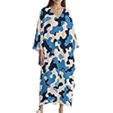 MUSM Plus Size V-Neck Dress Flowy Casual Maxi Dress for Women Oversized Blue Camouflage Pattern Kaftan for Home Travel