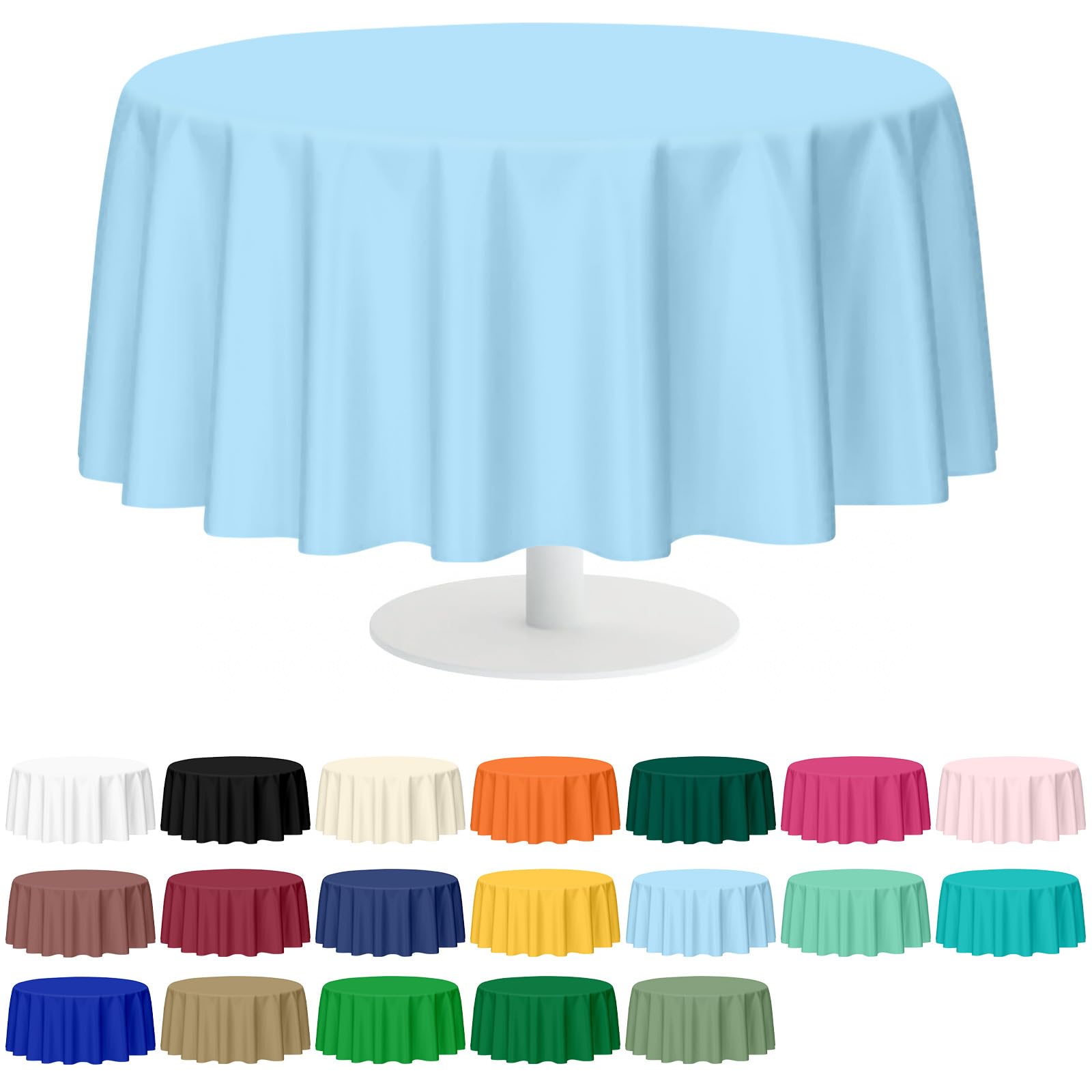 Mulbozy 2 Pcs Light Blue Round Plastic Tablecloth Disposable,84 inch