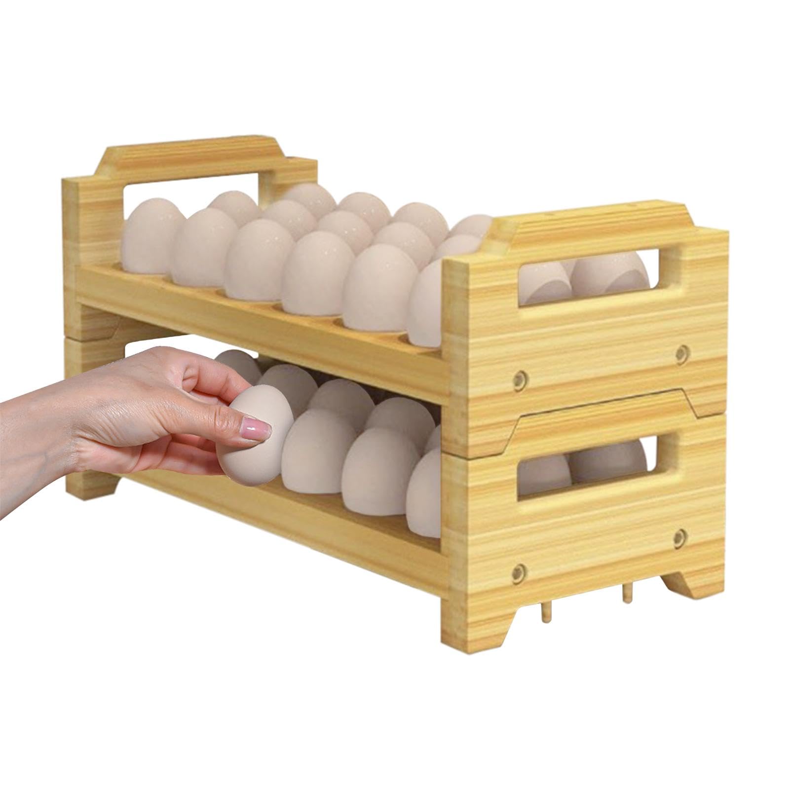 Organizer da cucina in legno, portauova in legno, espositore per uova 2 livelli, scaffale per uova rustico e impilabile, ideale per cucine