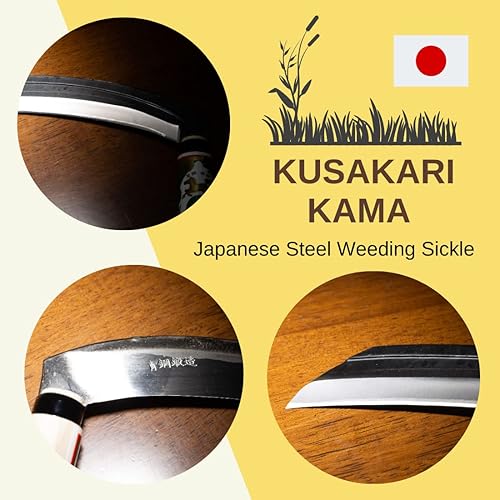 Miniatura 3 de Hoja de acero japonesa (hoja delgada) de alta calidad (acero azul n. 2) herramienta de mano para jardinería, deshierbe y agricultura, peso ligero,