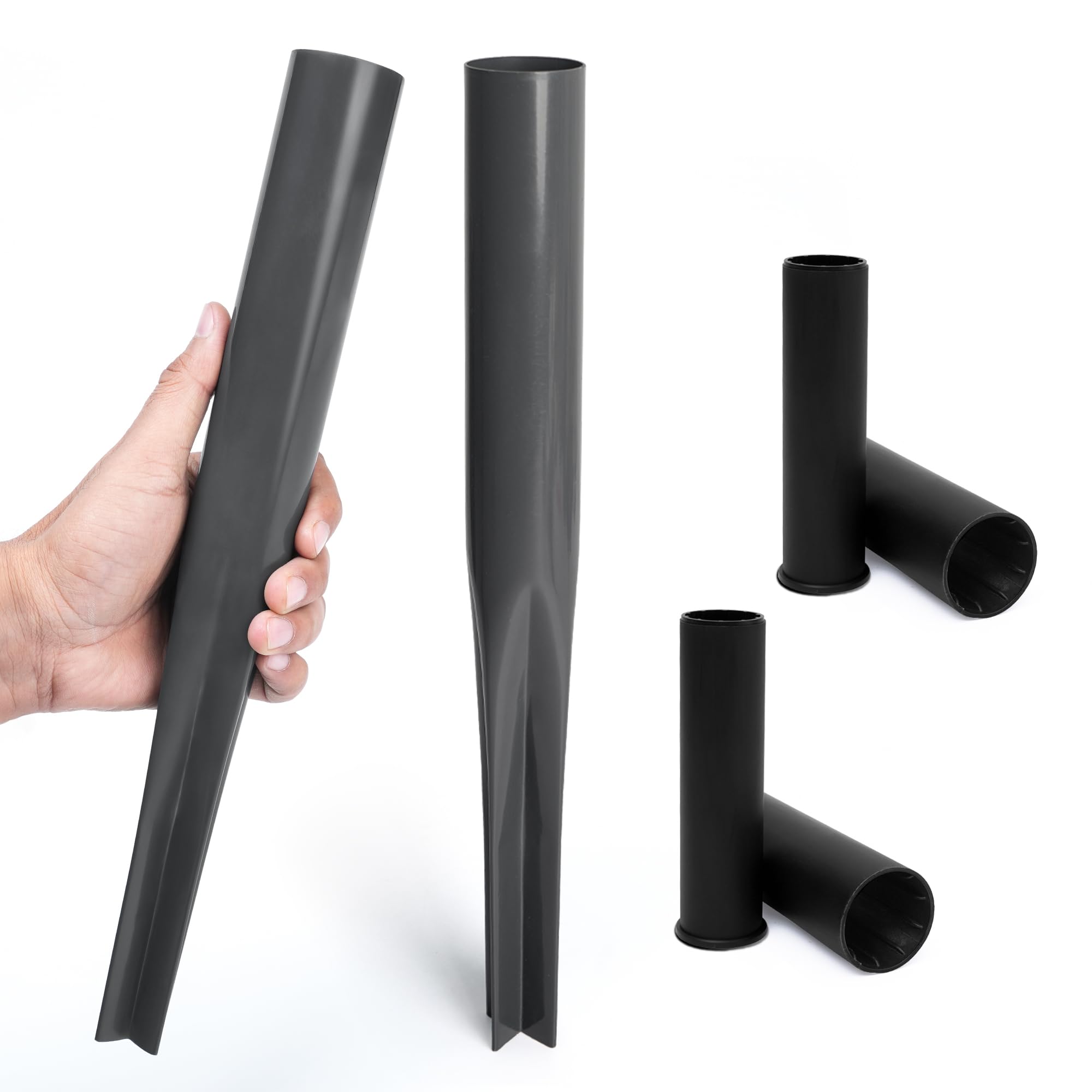 Flatro Black Pack Of 2 Rotary Washing Line Spike - (32, 40, And 50Mm) Heavy Duty Powder Coated Metal Ground Spike For Rotary Washing Line With Two Plastic Adapters, Rotary Airer Ground Spike For Parasol Pole