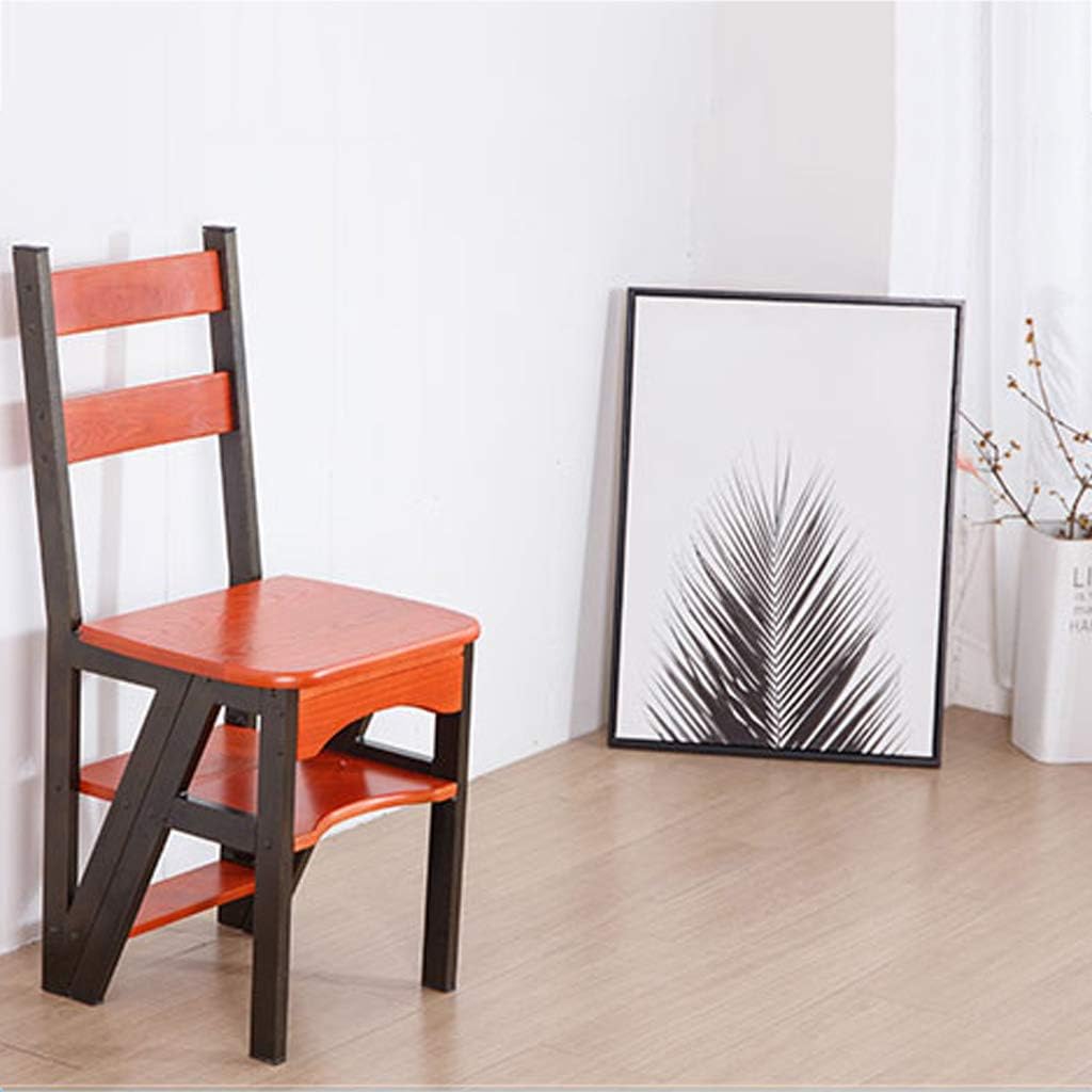 Multifunction Library Ladder Chair High Pedal Stool Solid Wood Metal Frame Household Folding Stepladder Storage Shelf Flower Rack,Load Bearing 150kg