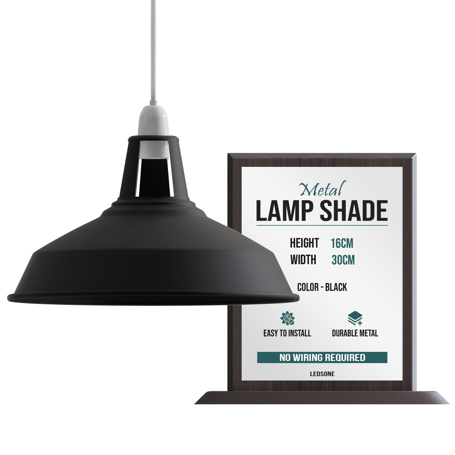 LEDSONE Lamp Shade Black for Metal Ceiling 30cm E27 Light Ceiling Light Industrial Replacement Decorative Pendant Lighting Bulb Guard for Indoor.