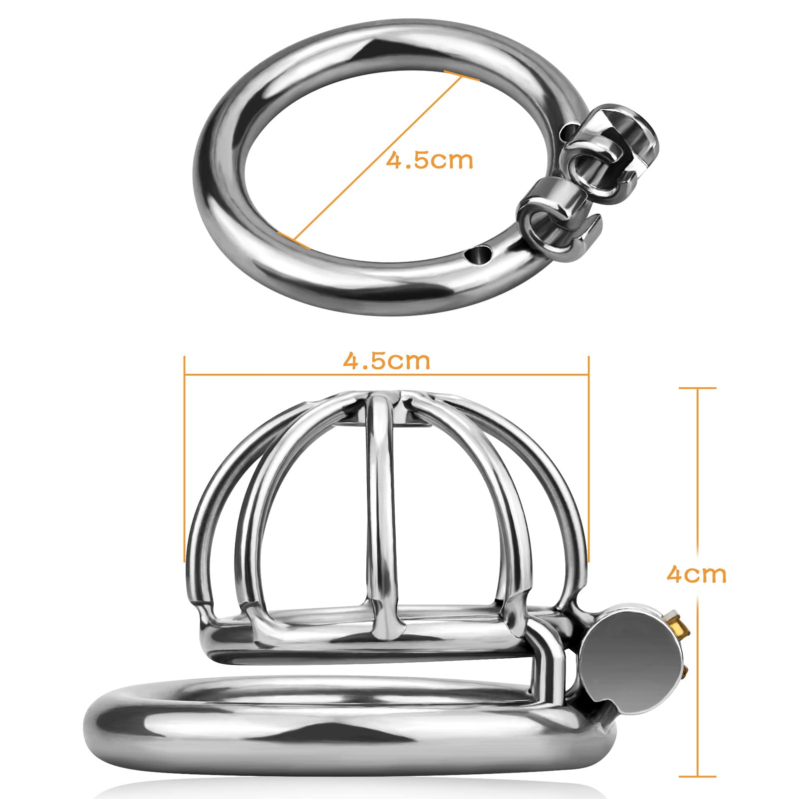 Roluck acciaio inox cintura di castità per gli uomini metallo castità gabbia del pene con blocco bloccato pene esercizio Bondage argento (4,5cm)