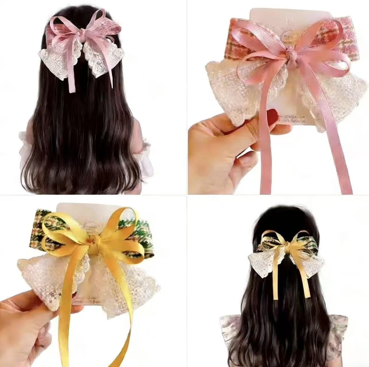 5Pcs Checkered Lace Bow Ribbon Hair Clips for Girls Women, Tassel Bowknot Barrettes, Vintage Aesthetic Cute Hair Accessories, Hair Pins, Alligator Clips, Princess Gifts, For Party, School, Daily Charm