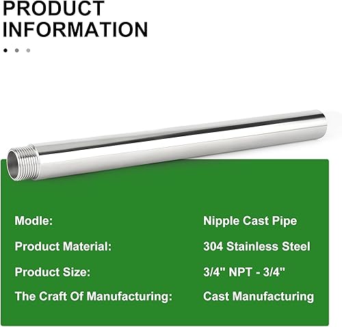 Miniatura 322 de TAISHER 2 accesorios de tubería de acero inoxidable, 1/2 "NPT x 1/2" NPT macho roscado, tubo fundido de pezón de 6 pulgadas de longitud 1.969 in