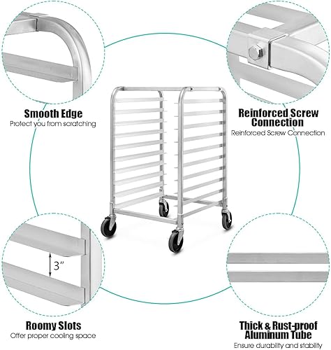Miniatura 5 de ReunionG Estante para panecillos de 10 niveles, estante para panadería con 2 ruedas bloqueables, carrito de refrigeración de almacenamiento de