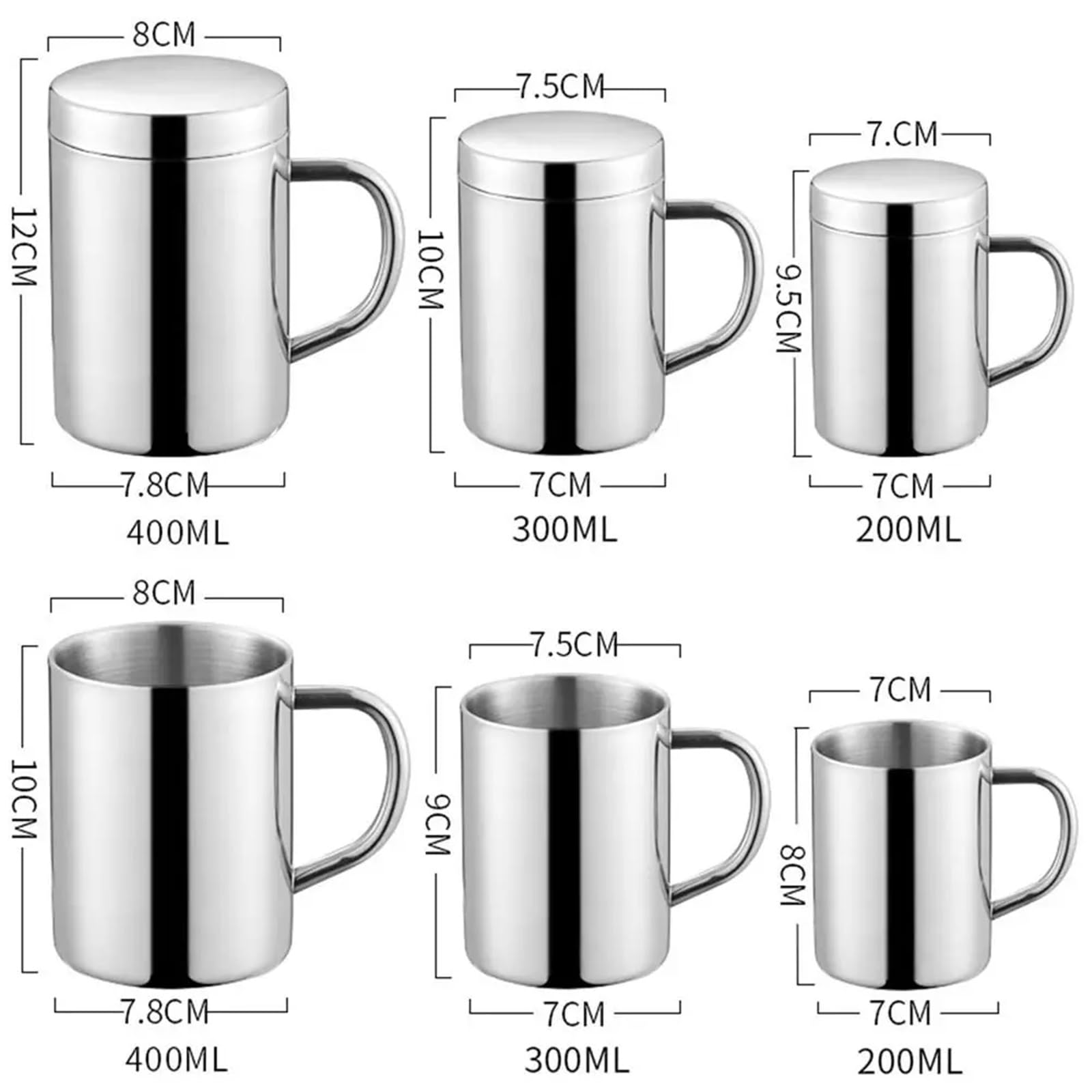1 Uds 200/300/400ML taza de café acero inoxidable antiescaldado doble capa bebida portátil cerveza té jugo vaso térmico Para café y bebidas(Without lid 400ml)