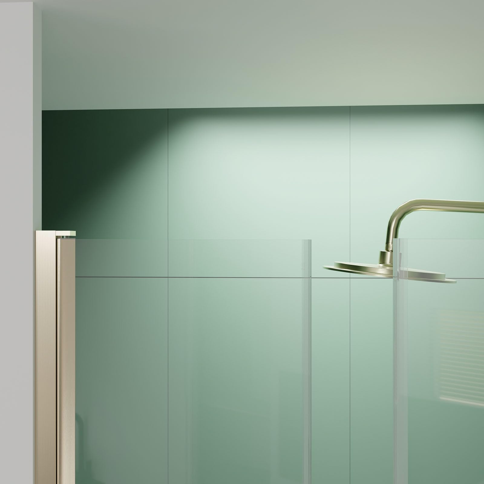 Porte de Douche Double Battant 90x200cm - Verre Trempé Transparent 6mm - Profil Or Doré Brossé