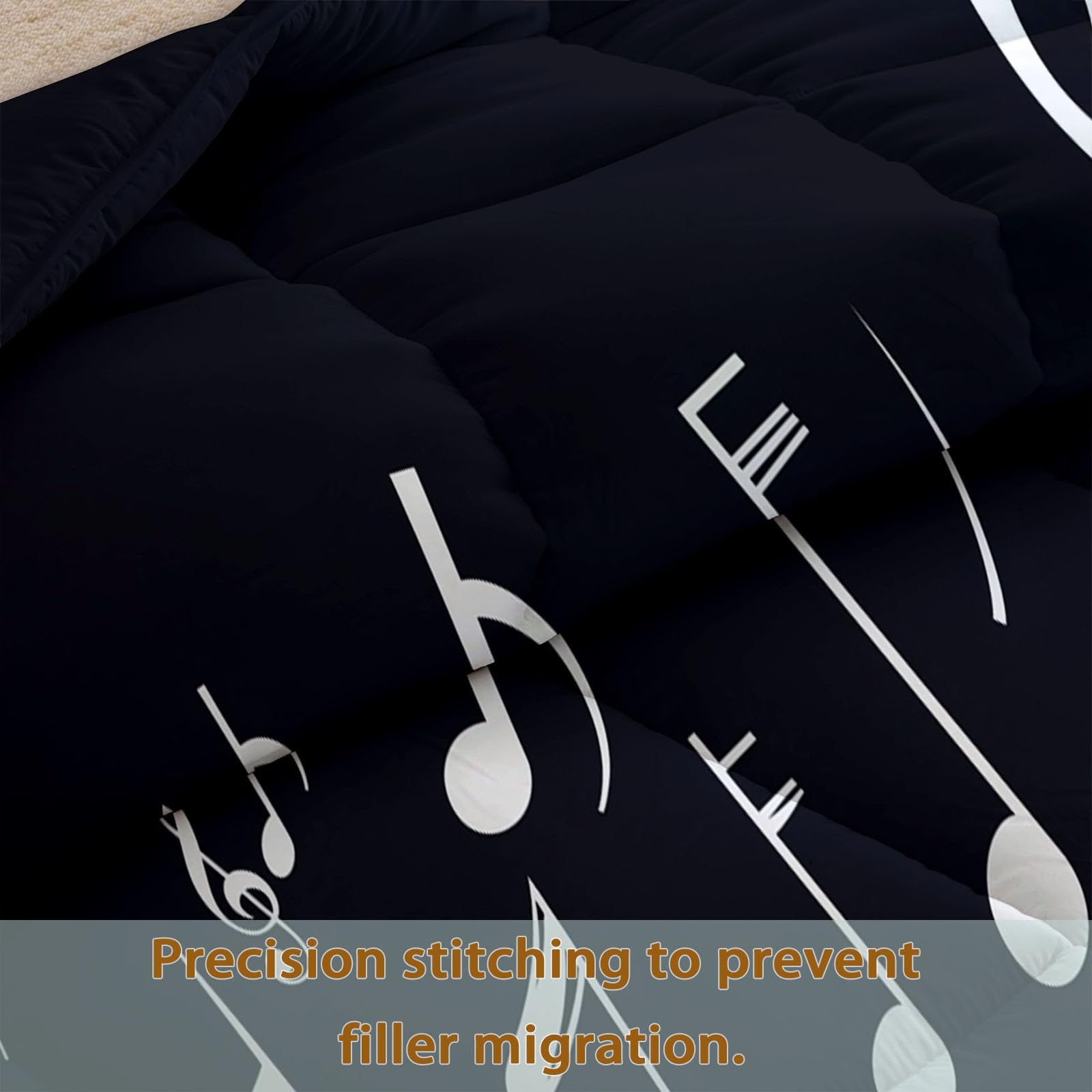 Generico Musica Pianoforte Note Musicali Trapunta Invernale Matrimoniale Imbottita in Morbida Microfibra, Piumone Letto Autunno Inverno Traspirante Anallergico Fantasia 2 Piazze, 220 x 240 cm, Nero