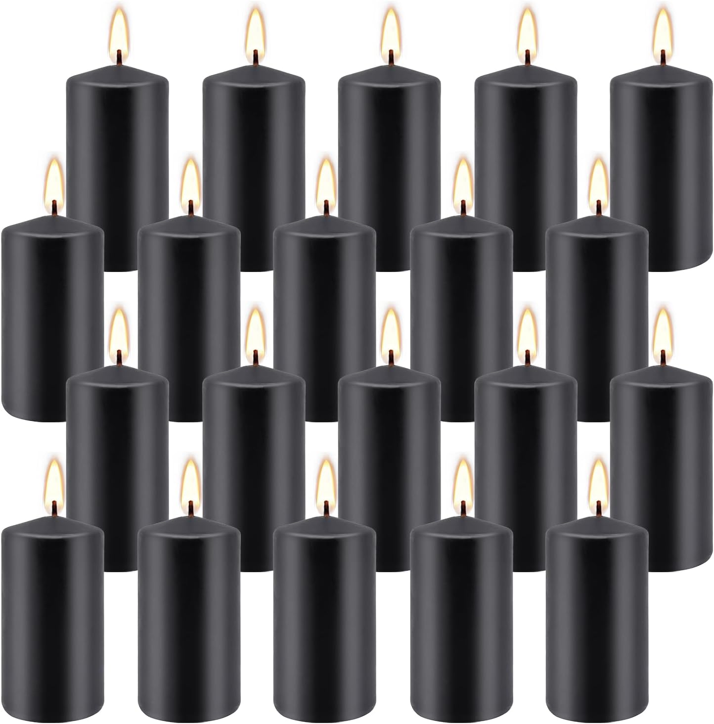 Set of 20 | 2-Inch Wide x 4-Inch Tall Black Pillar Candles - Decorative Unscented Pillar Candles, Long Burning Dripless Candle for Home Decor, Smokeless Large Pillar Candle for Wedding.