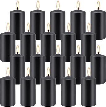 Set of 20 | 2-Inch Wide x 4-Inch Tall Black Pillar Candles - Decorative Unscented Pillar Candles, Long Burning Dripless Candle for Home Decor, Smokeless Large Pillar Candle for Wedding.