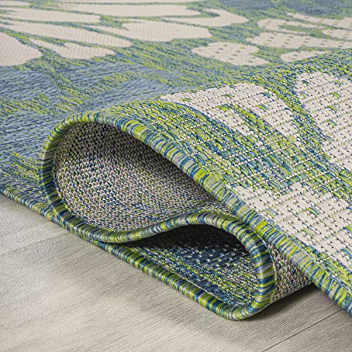 Image of JONATHAN Y Floral Textured Weave Indoor Outdoor Area Rug 5X8 Cream /Green, Zinnia Modern for Backyard, Patio, Porch, Easy-Cleaning, High Traffic, Pet-Friendly, Non-Shedding (SMB110D-5)