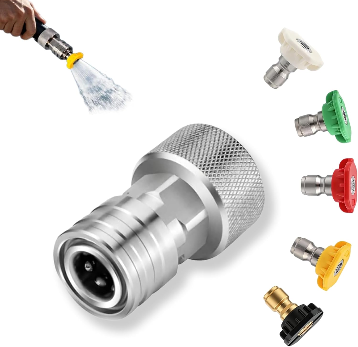 Garden Hose to Pressure Washer Adapter, 3/4-Inch Ght Connection to 1/4-Inch Stainless Steel Quick-Connect Fitting, Tool-Free, Ideal for Car Washing and Household Cleaning
