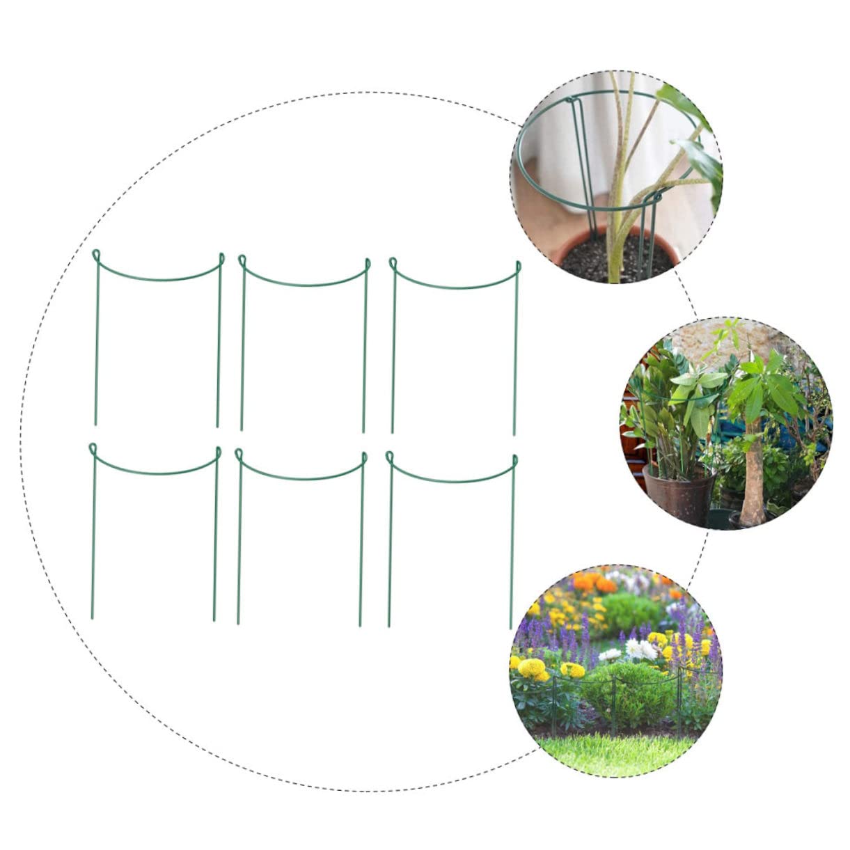 Toyvian Tuteur de Support pour Plantes Demi-Rond 6 Pièces en Fer Vert