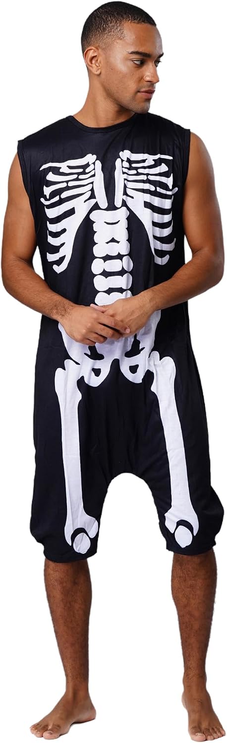 Lejafay Men's Print Loose Romper Zipper Crotch Bodysuit Sleepwear Henley Jumpsuit One Piece Pajamas