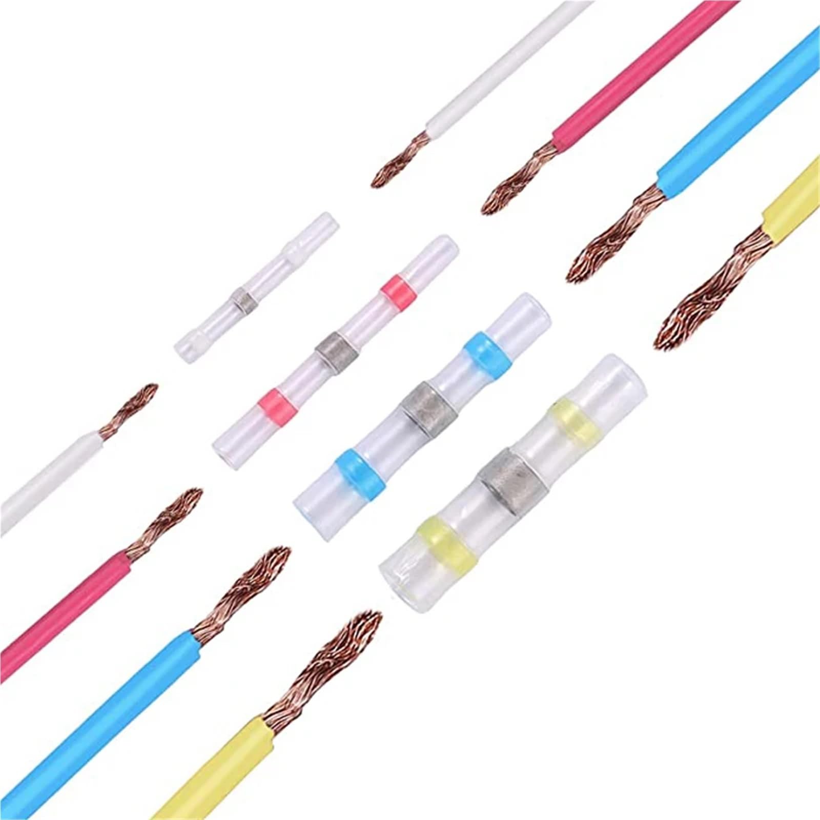 Conector de empalme termoencogible Kit de conectores empalme aislados for cables eléctricos, terminales conexión termorretráctiles mixtos, manguitos soldadura, 50/100/250 unidades(250PCs With Box)