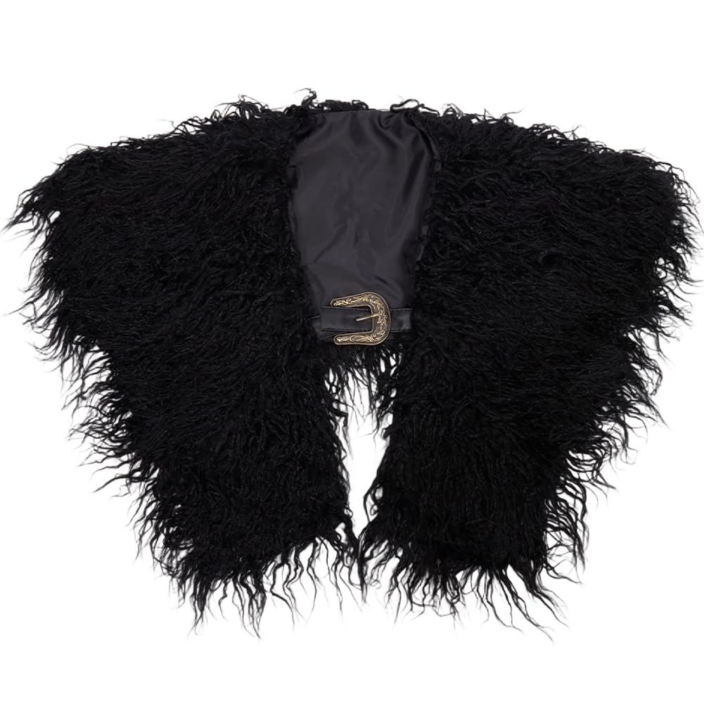 GORGECRAFT Viking Faux Fur Collar Scarf Medieval Faux Wool Cape Black Furry Shoulder Wrap Winter Warm Cloak Shawl Renaissance Outfit Accessories for Men Women Halloween LAPR Witch Warrior Cosplay