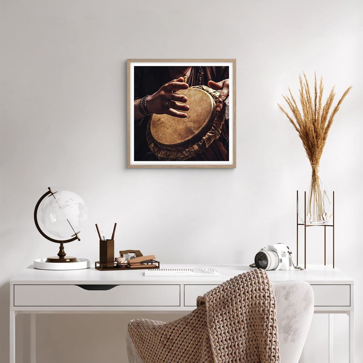 Poster ARTTOR 40x40cm - Musicien Indien Tambour - Décor Mural Ethnique