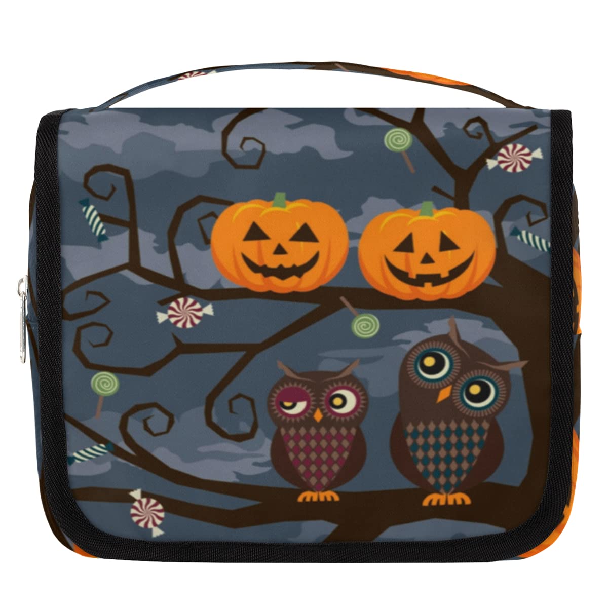 Halloween dynia podróżna kosmetyczka Halloween sowa torba do mycia torebka uniseks wiszące przybory toaletowe kosmetyczne organizer do makijażu, wielobarwny, Jeden rozmiar