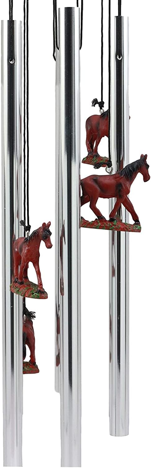Ebros Gift Farm Countryside Wild Brown Mother Horse with Foal Walking Decorative Wind Chime Garden Patio Noisemaker As Farmland Western Rustic Figurine for Cowboys Cowgirls Country Horses