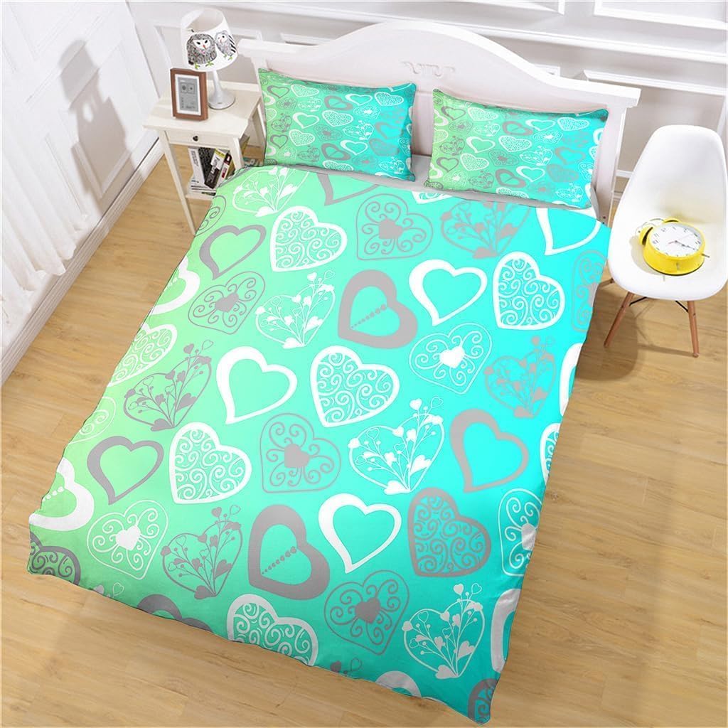 Bettwäsche 200x200 Liebe Bettwäsche-Sets Romantisches Pärchen 3D Druck Bettbezug Liebe Weiche Mikrofaser 3 Teilig Bettbezüge mit Reißverschluss und 2 Kissenbezug 80x80cm I995