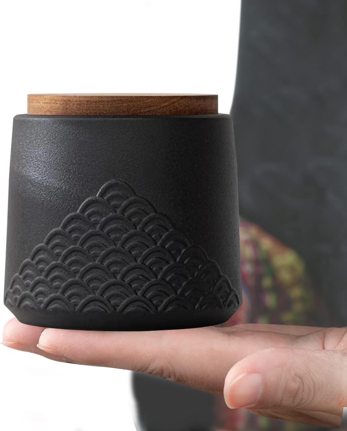 Black Small Urn Ashes Keepsake - 4.3 inches Ceramic Sharing Sea Wave Decorative Urns, Capacity 30 Cubic inches Memorial Funeral urn for Human, Pets - Qnty 1