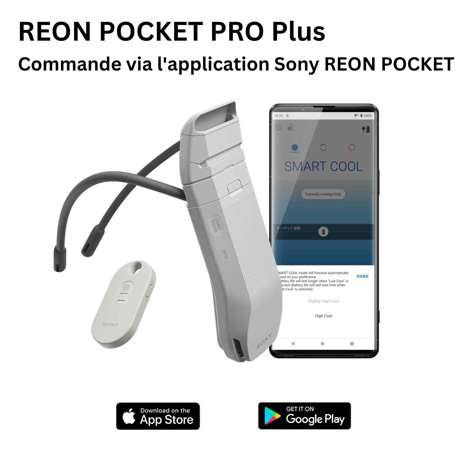 Sony REON POCKET PRO Plus, appareil portable de refroidissement et de chauffage, régulation intelligente de la température, flux d'air silencieux, autonomie jusqu'à 15 heures, mains libres,confortable