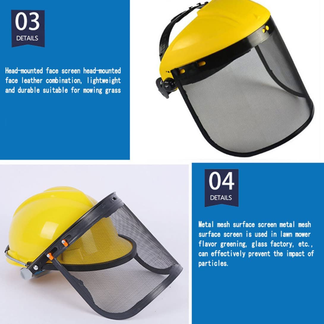 zalati Visiera da lavoro Visiera integrale Visiera in policarbonato Rete montata sulla testa per protezione di sicurezza decespugliatore per motosega - Giallo