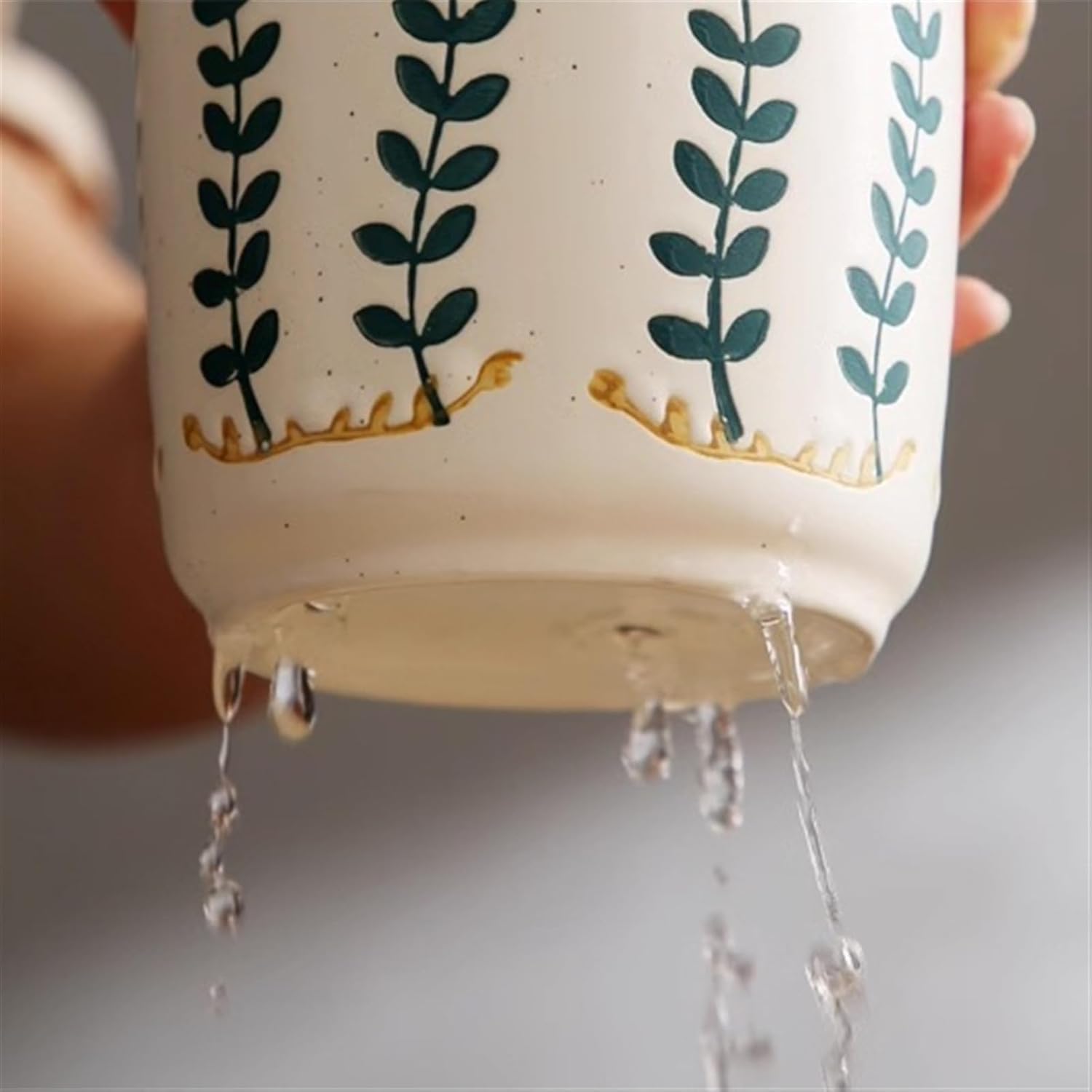 Ceramiczny uchwyt na sztućce, ręcznie malowany ociekacz na przybory i garnek kuchenny, stylowy pojemnik do gotowania z tacą odpływową do łatwego suszenia, organizer na blat