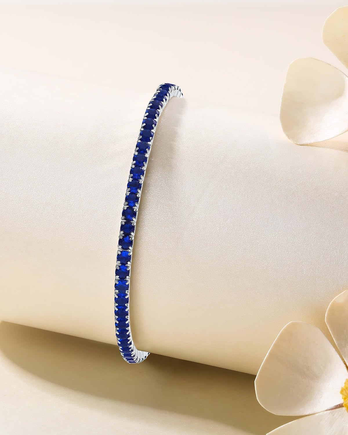 DAYBYDAY 3mm Stretch Tennis Bracelets for Women, 925 Sterling Silve Birthstone Bracelet, Dainty Adjustable Stackable Gemstone Cubic Zirconia Bracelet, Length 7.25-8 Inch