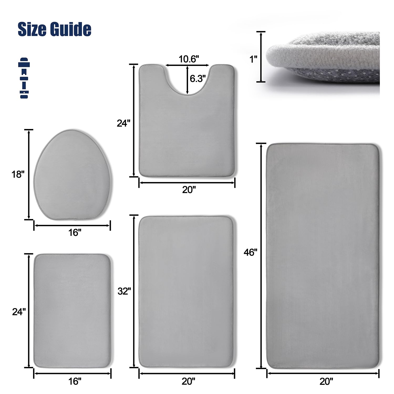 YIHOUSE Set di 4 tappetini da bagno, in gomma super
