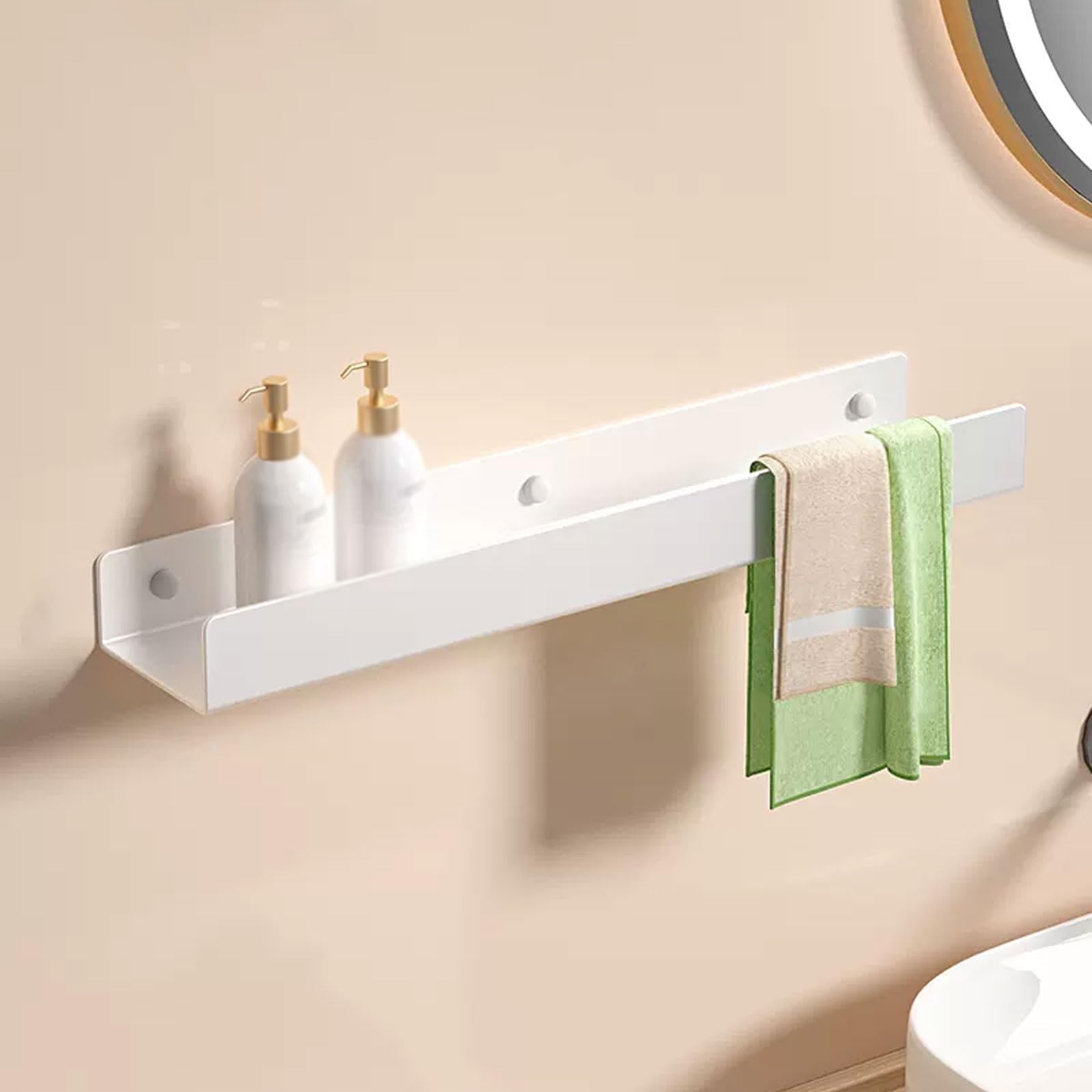 IUokLU Stainless Steel Bathroom Shelf, Wall-Mounted No-Drill Storage Rack for Bathroom, Kitchen & Balcony, 50cm Gray Floating Shelves for Shower & Home nization (White 50cm)