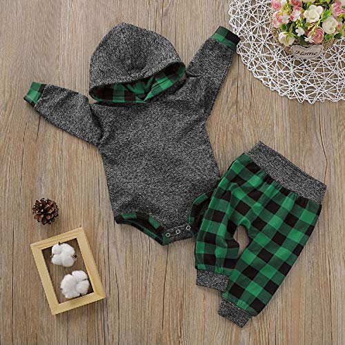Borlai Baby Kerst Hoddie Plaid Outfits Hodded Romper Broek Kleding Set 0-18 maanden - Afbeelding 3